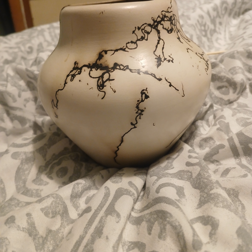 Elegant Cream and Black Ceramic Vase